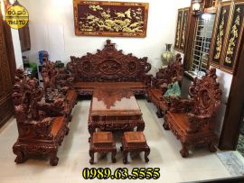 Bộ Bàn Ghế Gỗ Hương Chạm Rồng Đỉnh 12 món Đoản 2m3