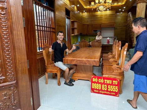 Bộ Bàn Ghế Ăn Nguyên Khối 10 Ghế Gỗ Gõ Đỏ Bachy