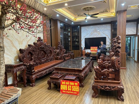 Bộ Bàn Ghế Rồng Đỉnh Gỗ Hương Ta 12 Món