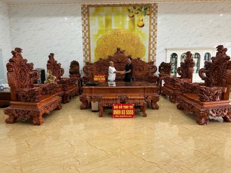 Bộ bàn ghế Rồng Đỉnh gỗ Hương Đá đoản 3m6