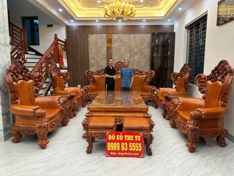 Bộ Bàn Ghế Hoàng Gia Nguyên Khối Gỗ Hương Đá Chân 25 Tay 35