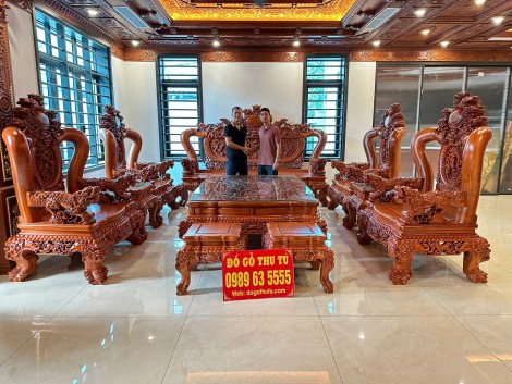 Bộ bàn ghế Nghê 5 Đầu gỗ Hương Đá